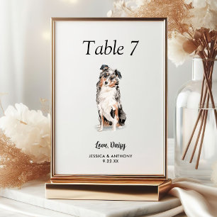 Simple Modern Watercolor Dog Wedding  Table Number