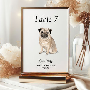 Simple Modern Watercolor Dog Wedding  Table Number