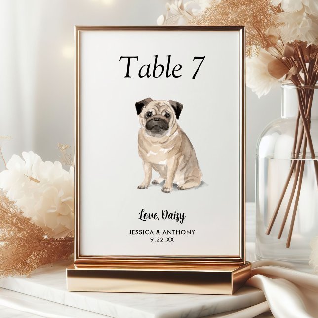 Simple Modern Watercolor Dog Wedding  Table Number (Creator Uploaded)