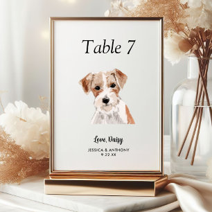 Simple Modern Watercolor Dog Wedding  Table Number
