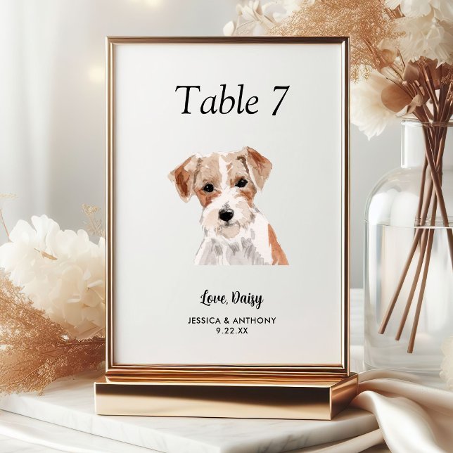 Simple Modern Watercolor Dog Wedding  Table Number (Creator Uploaded)