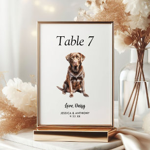 Simple Modern Watercolor Dog Wedding  Table Number