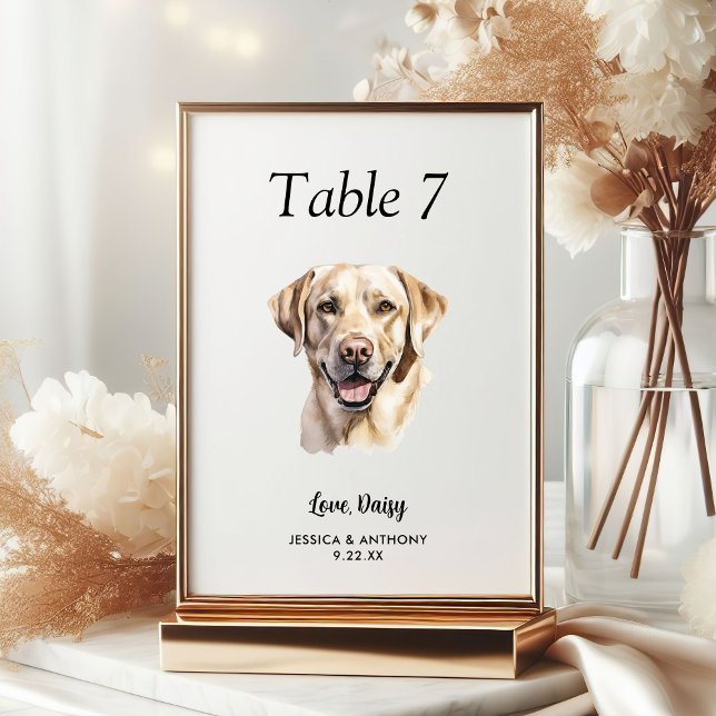 Simple Modern Watercolor Dog Wedding  Table Number (Creator Uploaded)