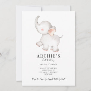 Simple Modern Watercolor Elephant 1st Birthday Invitation