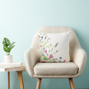 Simple Modern Watercolor Floral  Cushion