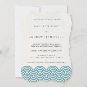 Simple Modern Waves Sea Blue/Green Beach Wedding Invitation