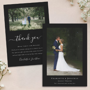 Simple Modern Wedding 2 Photo Black and White Thank You Card