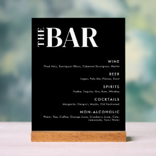 Simple Modern Wedding Bar Menu Acrylic Sign