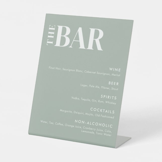 Simple Modern Wedding Bar Menu Pedestal Sign (Front)