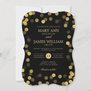 Simple Modern Wedding Gold Black Confetti Invitation