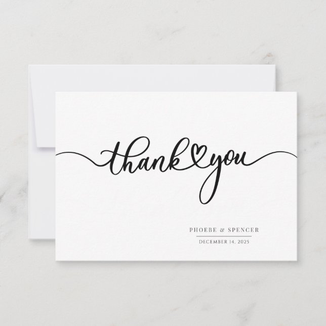 Simple Modern Wedding Hand-Lettered Thank You Card (Front)