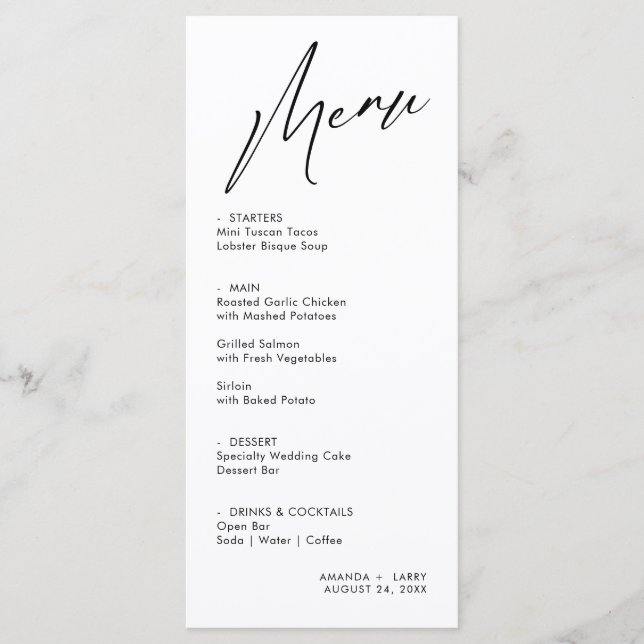 Simple & Modern Wedding Menu Card (Front)