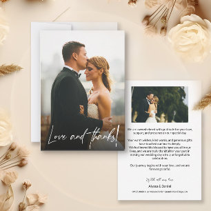 Simple Modern Wedding Photos Love and Thanks Thank You Card