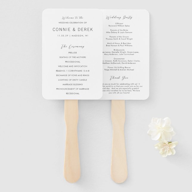Simple Modern Wedding Program Hand Fan (Front and Back)
