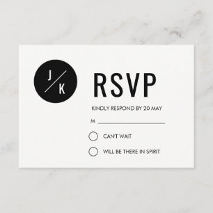 Simple modern wedding RSVP card - black circle