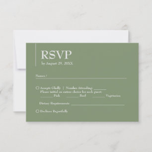 Simple Modern Wedding Sage Green White Reply RSVP Card