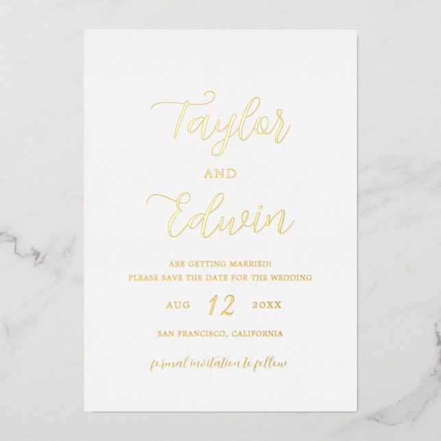 Simple Modern Wedding Save The Date Gold (Front)