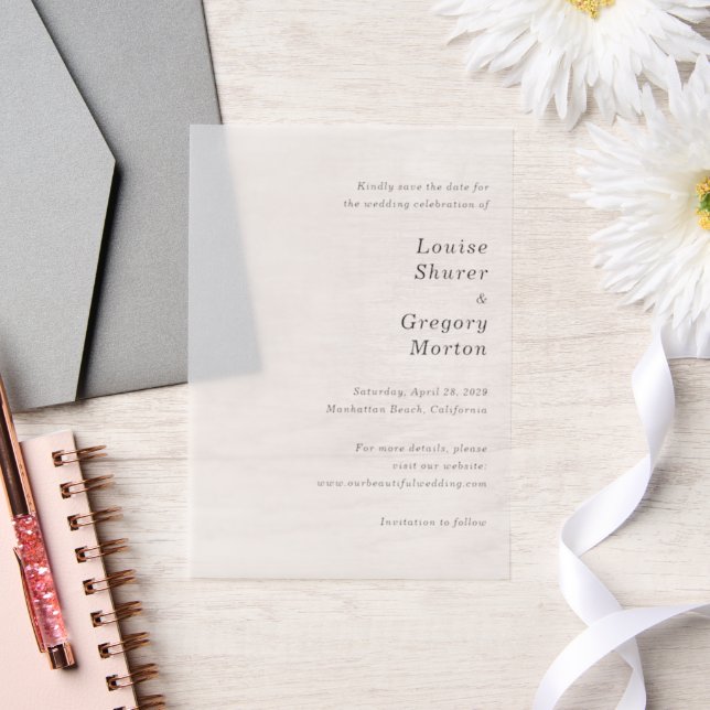 Simple Modern Wedding Save the Date Vellum Invitations (Wedding)