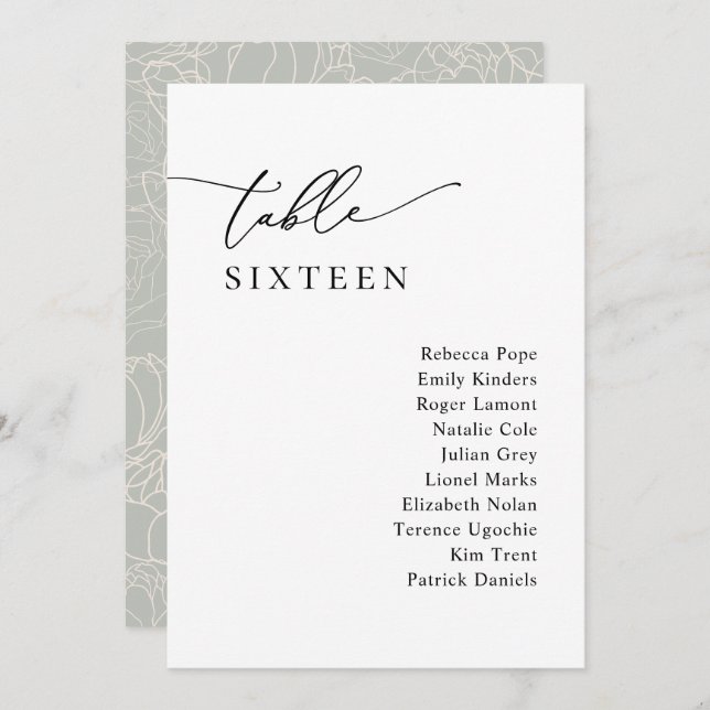 Simple Modern Wedding Seating Chart Table Cards (Front/Back)