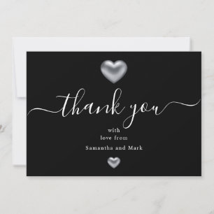 Simple Modern Wedding Silver Black Heart Flat Card