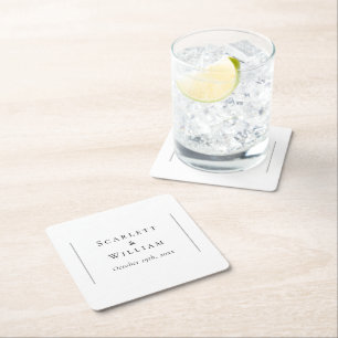 Simple Modern Wedding Square Paper Coaster