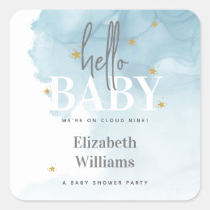 Simple Modern We're on Cloud 9 Hello Baby Shower Square Sticker