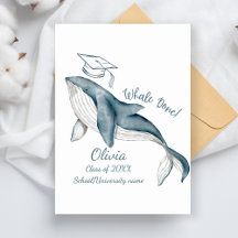 Simple Modern Whale Done White Blue Grad Party