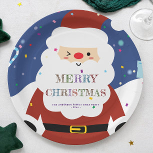 Simple Modern Whimsical Cute Santa Christmas Party Paper Plate
