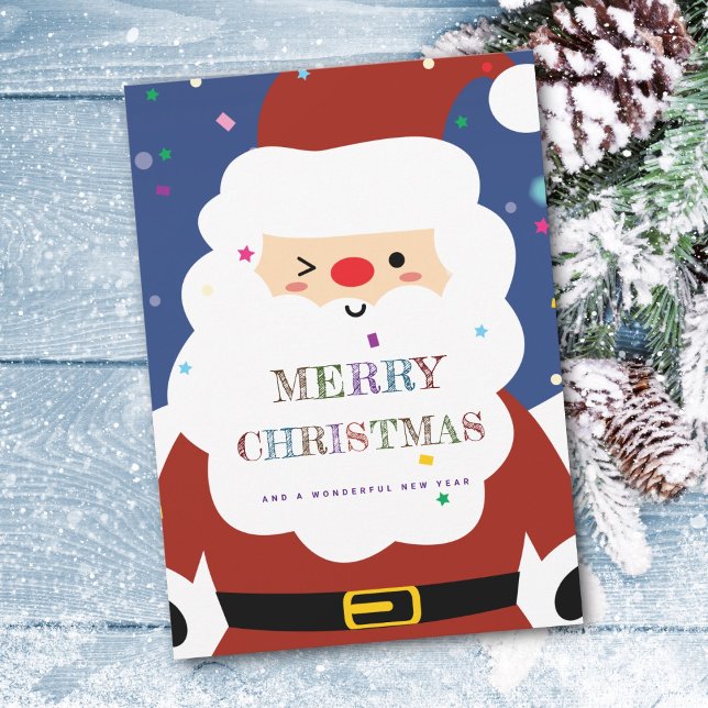 Simple Modern Whimsical Cute Santa Merry Christmas Holiday Card (Creator Uploaded)