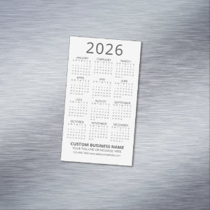 Simple Modern White 2026 Calendar Magnetic Business Card