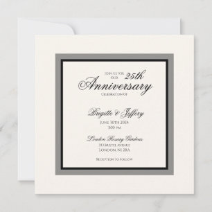 Simple modern white 25th anniversary wedding  invitation