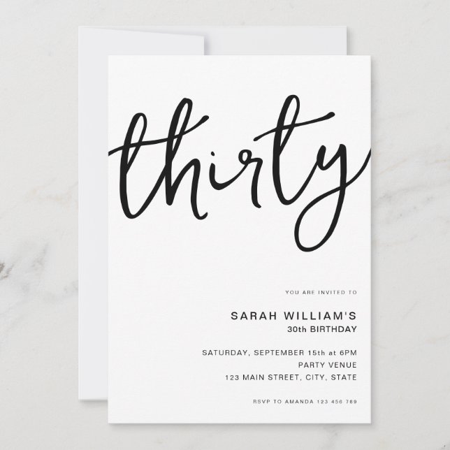 Simple Modern White 30th Birthday Invitation (Front)