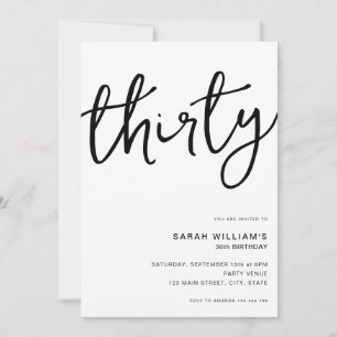 Simple Modern White 30th Birthday Invitation