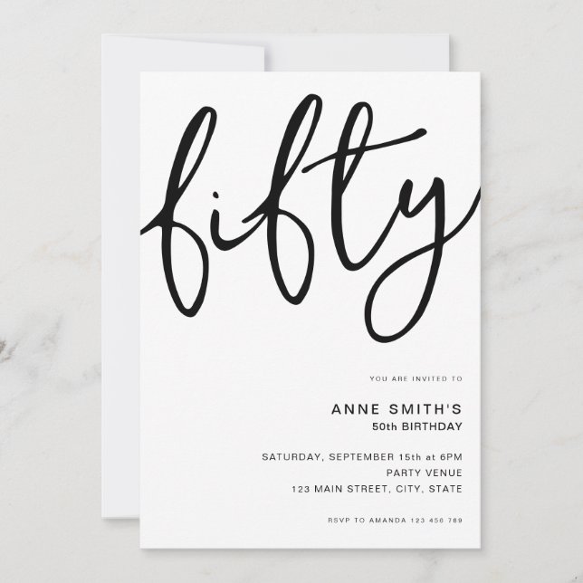 Simple Modern White 50th Birthday Invitation (Front)