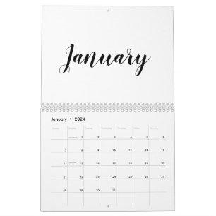 Simple modern white and black script month custom calendar