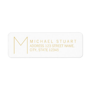 Simple Modern White and Gold Monogram Return Address Label