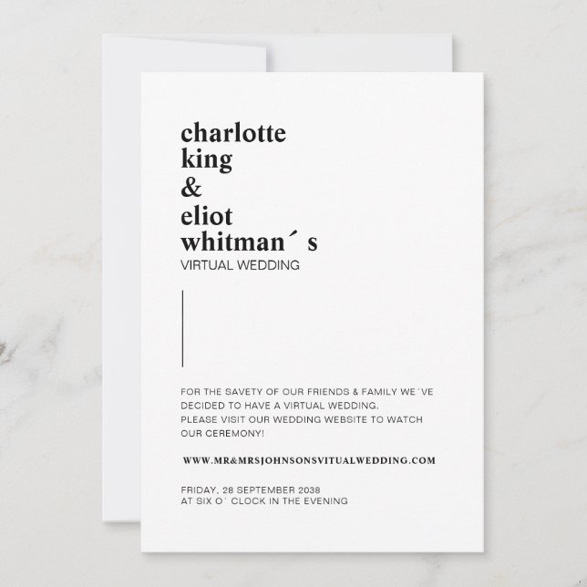 Simple modern white, black invitation (Front)