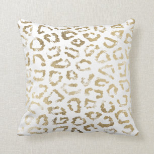 Simple modern white chic faux gold cheetah print cushion