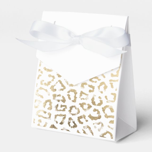 Simple modern white chic faux gold cheetah print favour box (Front Side)