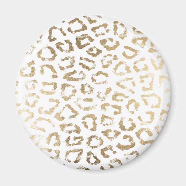 Simple modern white chic faux gold cheetah print magnet (Front)