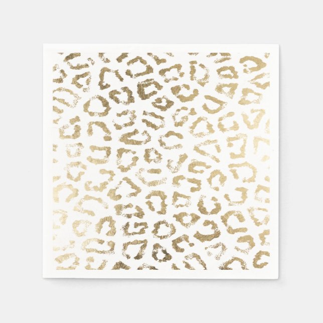 Simple modern white chic faux gold cheetah print napkin (Front)