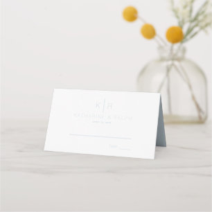 Simple Modern White Dusty Blue Wedding Place Card