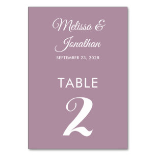 Simple modern white dusty purple elegant wedding table number