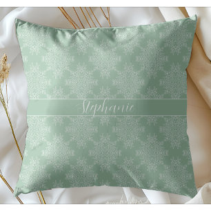 Simple Modern White Floral Damask Light Sage Cushion