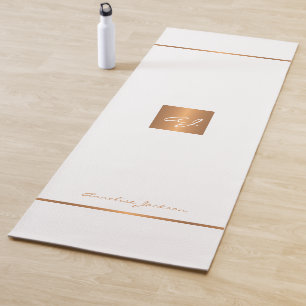 Simple modern white gold chic monogrammed stripes yoga mat