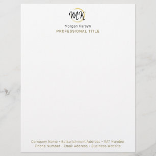 Simple Modern White Gold Elegant Template Monogram Custom Letterhead
