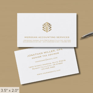 Simple Modern White Gold Logo Business Card