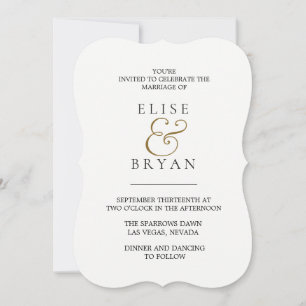 Simple Modern White & Gold Wedding Invitation