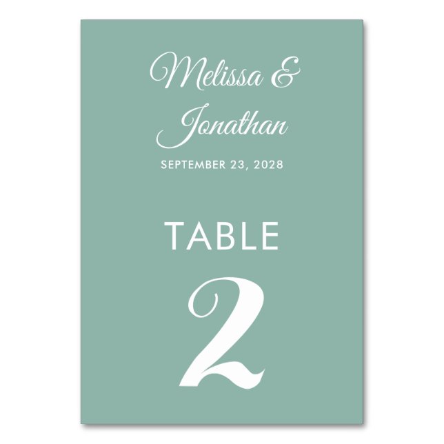 Simple modern white mint green elegant wedding table number (Front)