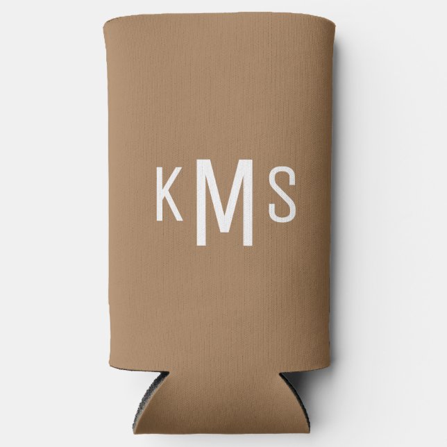 Simple Modern White Monogram Gold  Seltzer Can Cooler (Front)